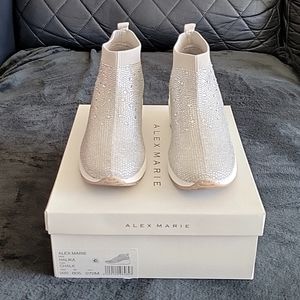 Alex Marie, Size 7 Halika Rhinestone Embellished Knit Wedge Sneakers